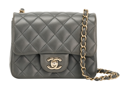 Mini Square Classic Flap Bag, Leather, Grey, 20008193(2014-15), DB/AC, 3*